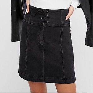 Free People Black Lace-Up Denim Skirt